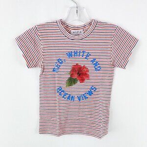 Wildfox Girls T-Shirt Kids Size 6 Red White & Blue Striped OCEAN VIEWS New
